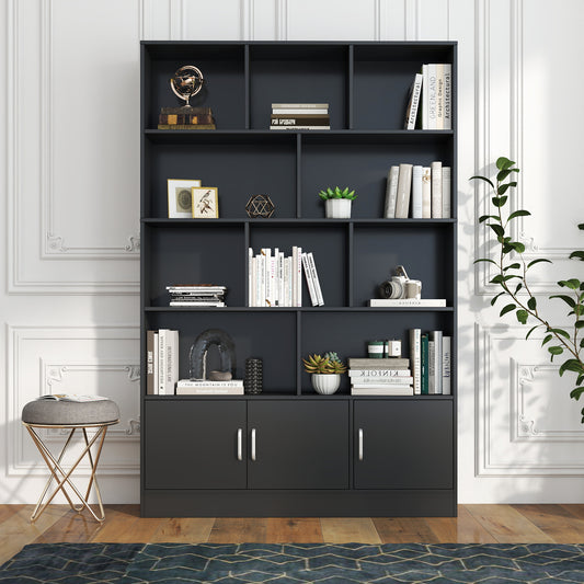70.87 inch cube bookshelf with cabinet, black