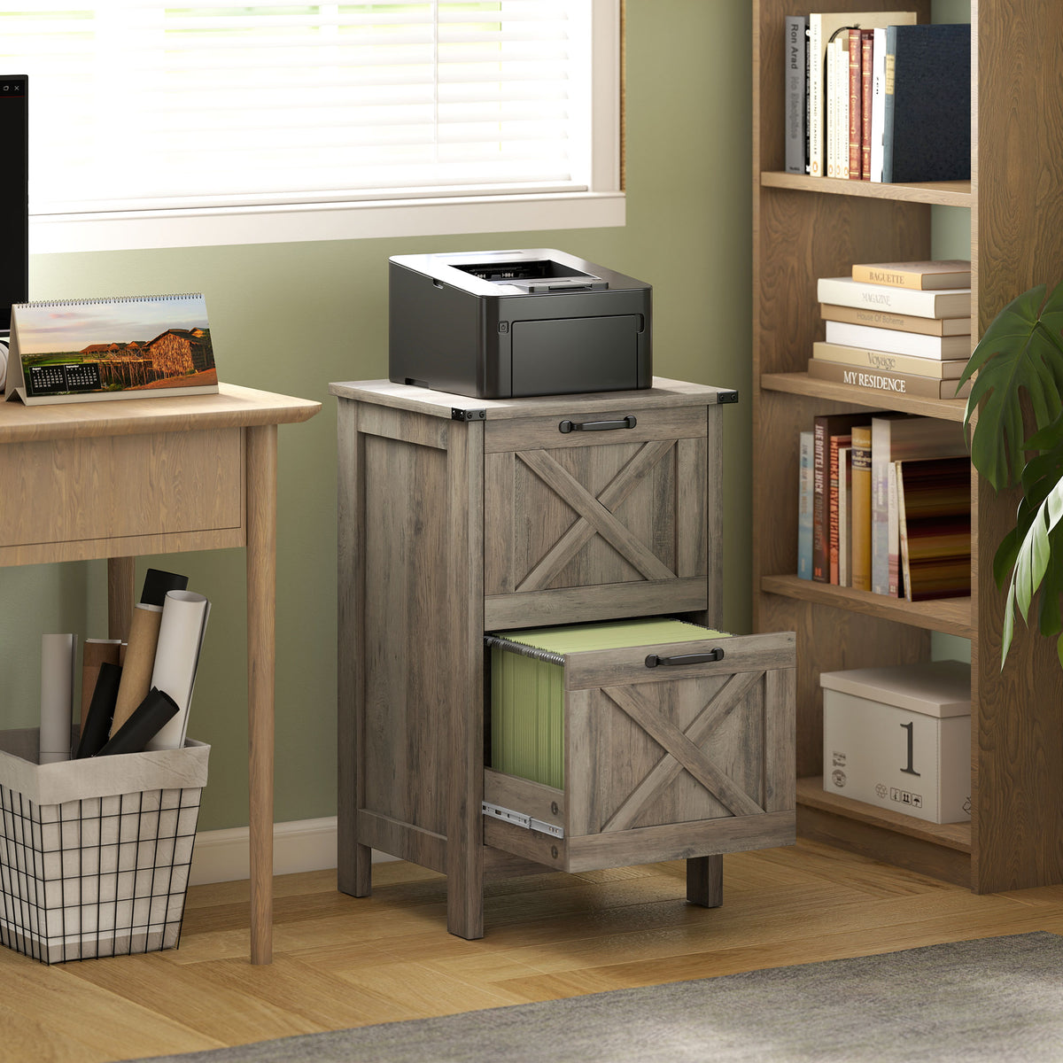 Rustic farmhouse 2-drawer file cabinet, distressed gray