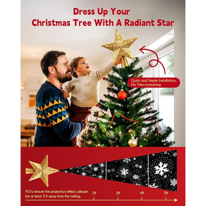 Star Christmas Tree Topper with Snowflake Projector Lights