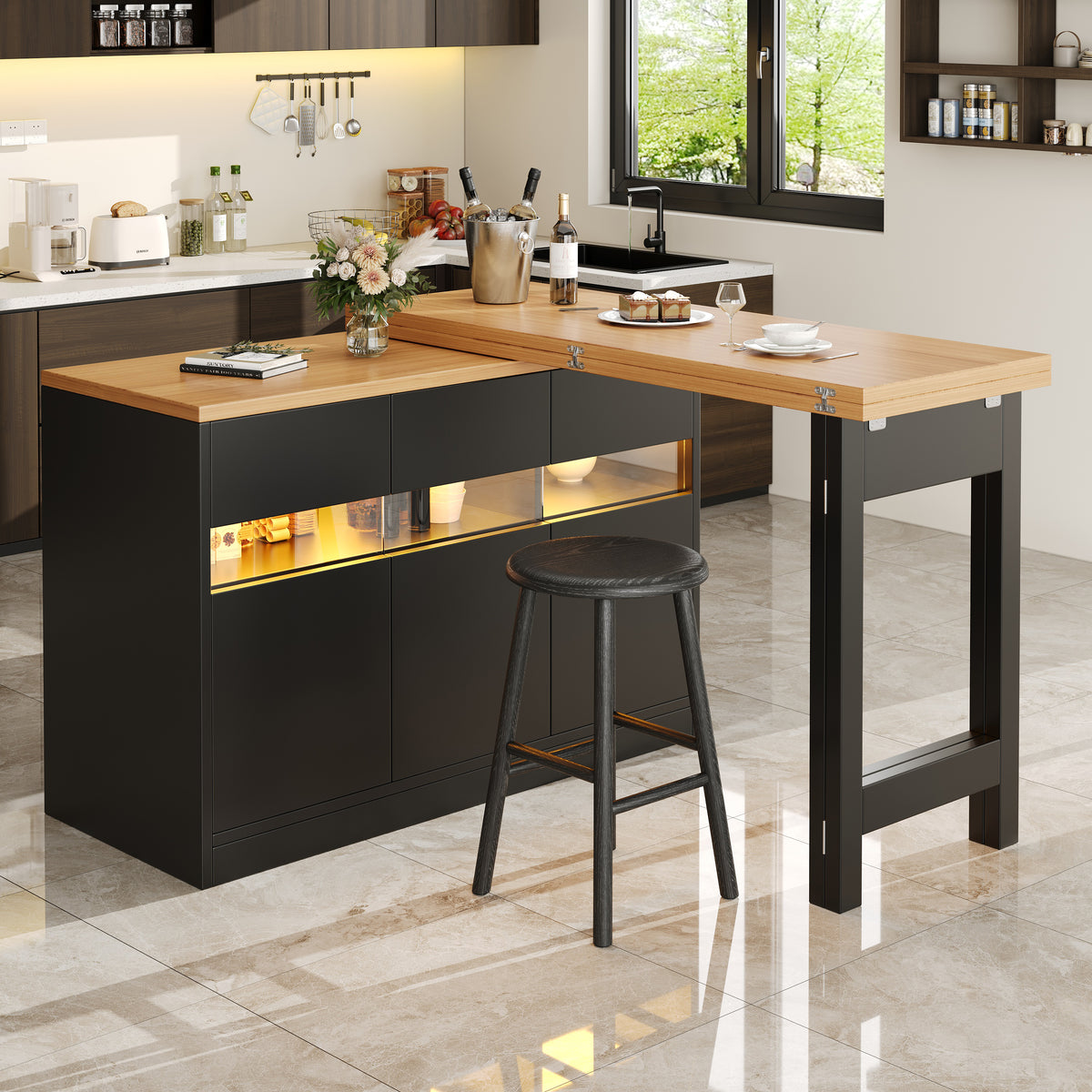 Extendable LED bar table, black