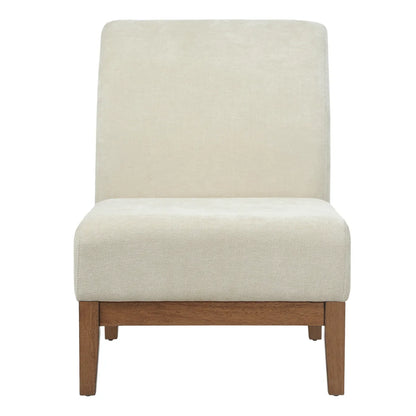 Beige Fabric Accent Chair with Walnut Frame