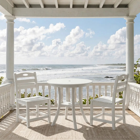 White 3-Piece Outdoor Bistro Set, Round Table with 2 Chairs