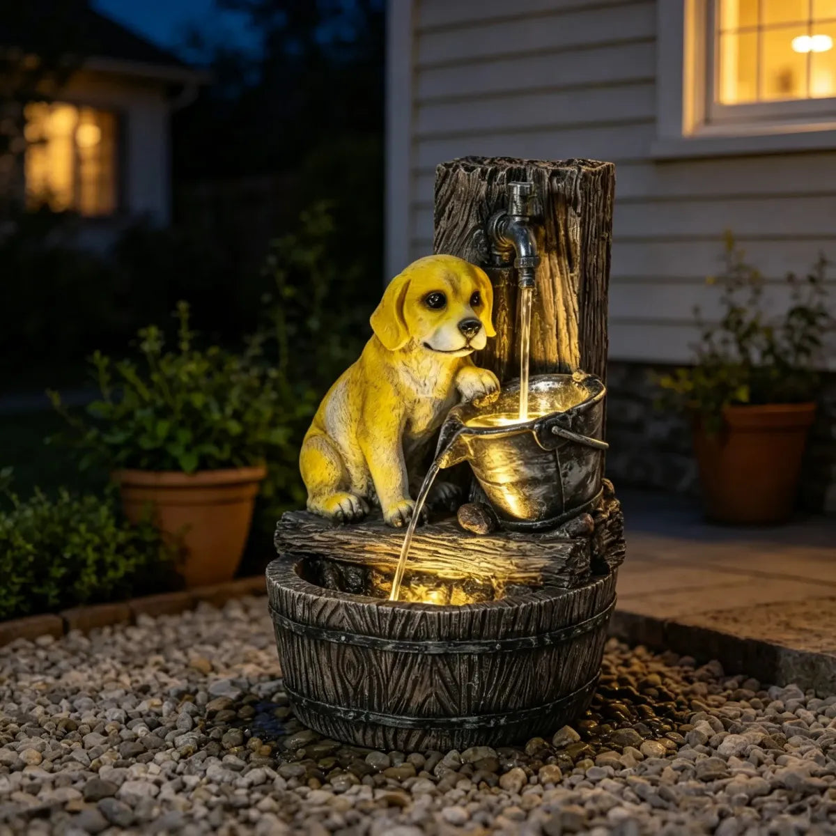 22" 3-Tier Garden Fountain with LED Lights, Rustic Brown