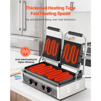 Commercial Panini Press – Large Electric Sandwich Grill with Ribbed Plates
