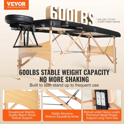 Portable Massage Table, 28" Wide, Black