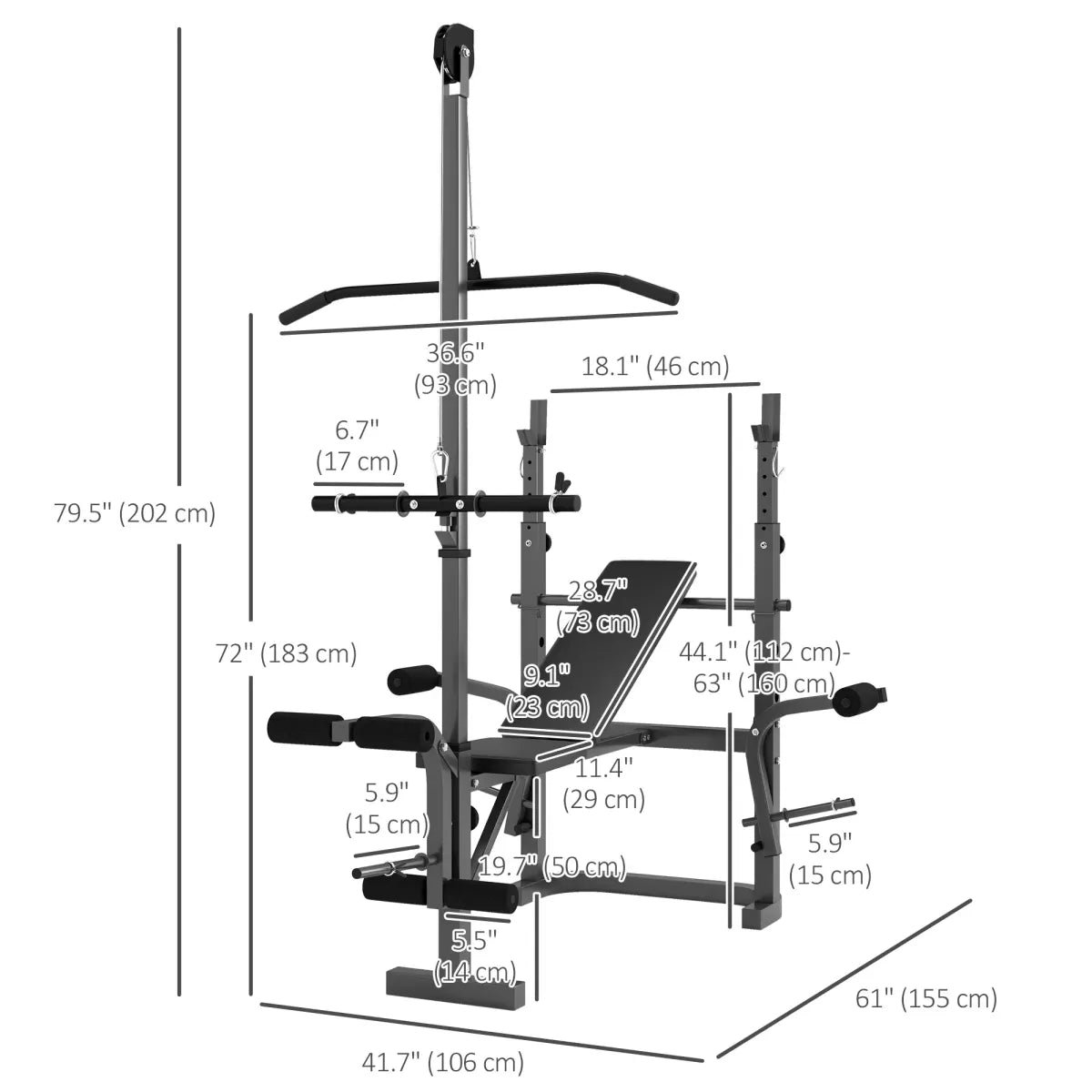 Adjustable Weight Bench with Press Rack – Preacher Curl & Lat Pulldown Station