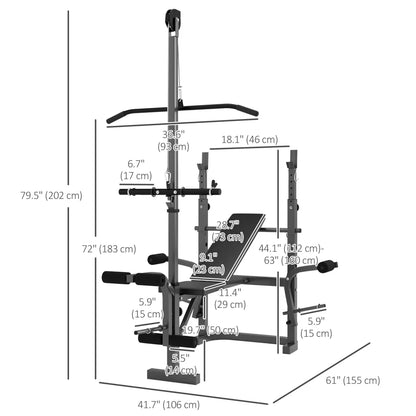 Adjustable Weight Bench with Press Rack – Preacher Curl & Lat Pulldown Station