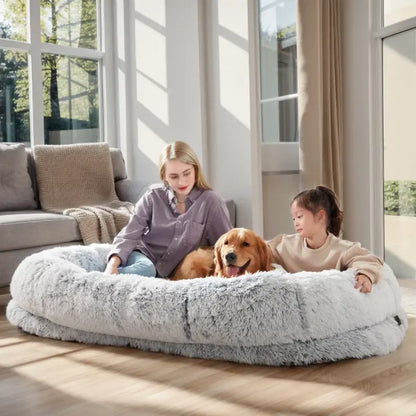 Large Human Dog Bed – Washable Faux Fur Nap Bed for You and Your Pet