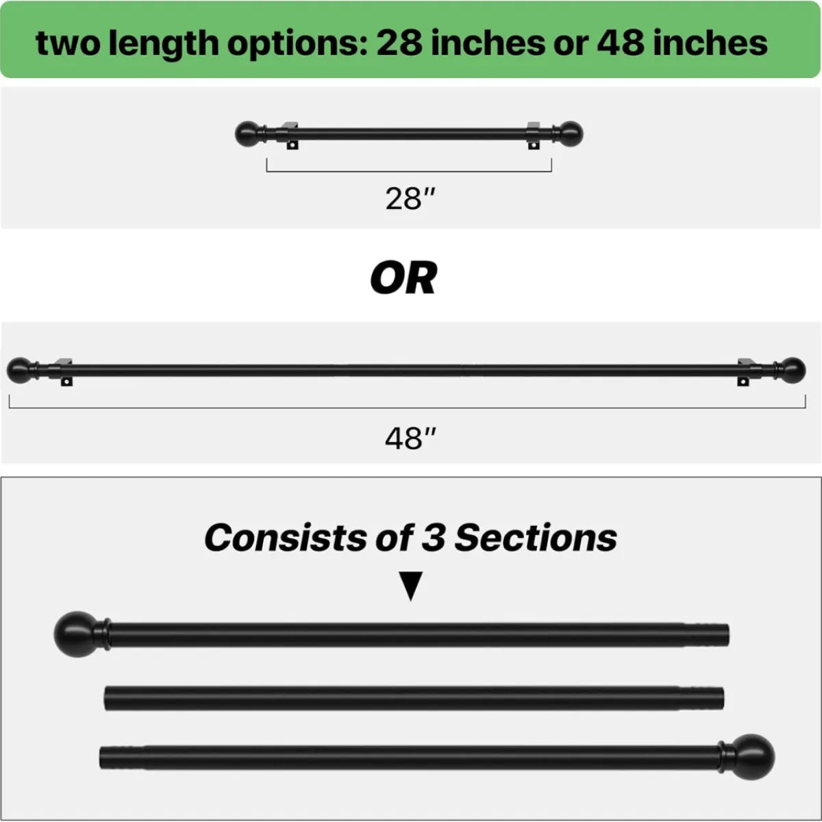 Adjustable Curtain Rod Set – Black Metal Drapery Rod with Brackets