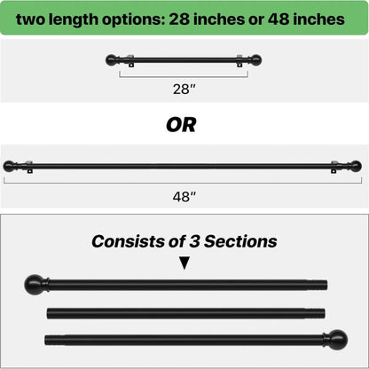 Adjustable Curtain Rod Set – Black Metal Drapery Rod with Brackets