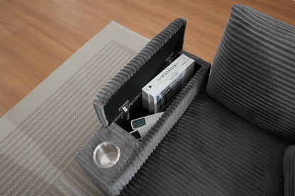 Corduroy Chaise Lounge Sofa with Ottoman, Grey – alternate view 1