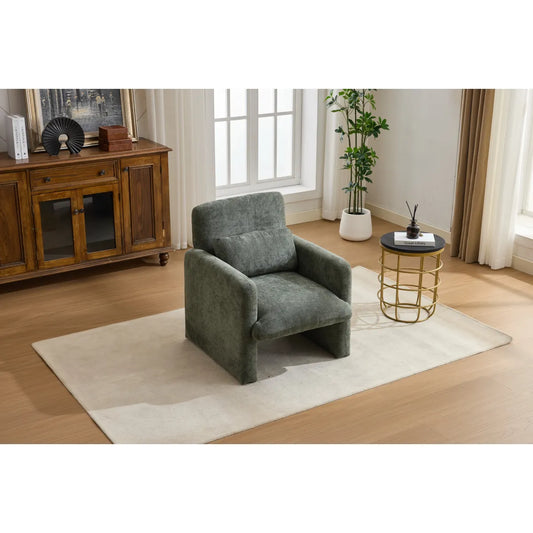 Contemporary Boucle Fabric Accent Armchair, Antique Green