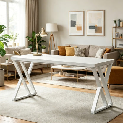 Industrial writing desk with Z-shaped legs, rustic wood and black