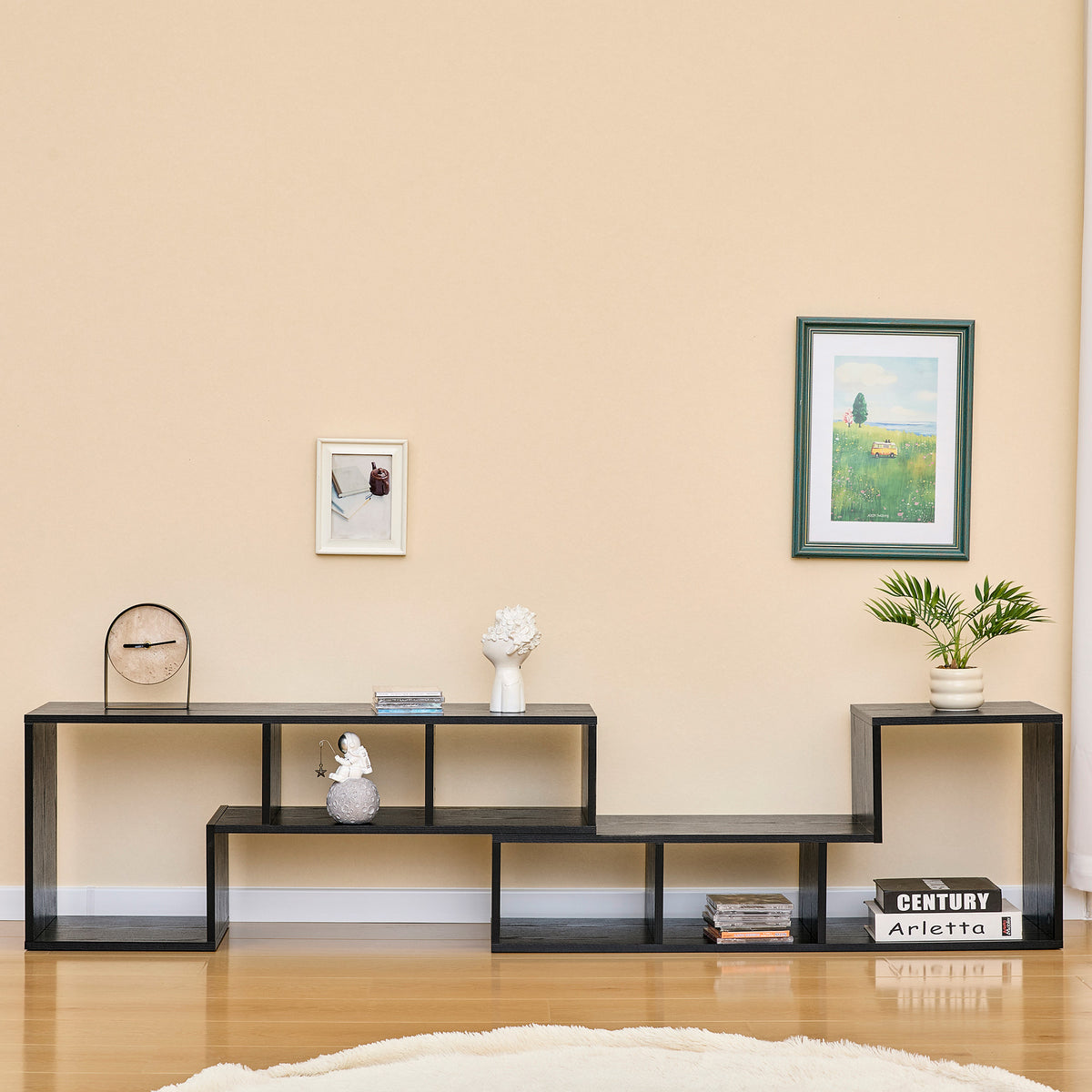 Expandable modular TV stand, black