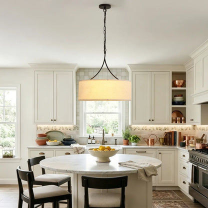 Modern 3-Light Fabric Pendant Light, Black – Adjustable Kitchen Island Lighting