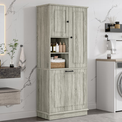 Tall Storage Cabinet with Flip-Out Basket, Oak – alternate view 4