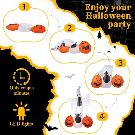 Giant Halloween Inflatable Ghost, Spider and Pumpkin Outdoor Decoration with LED Lights