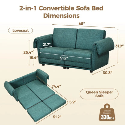 Corduroy Cloud Loveseat Sofa, Modern Modular Sectional – view 2