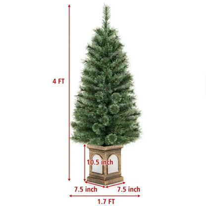 4 Ft Pre-Lit Potted Artificial Christmas Tree with Pine Needles
