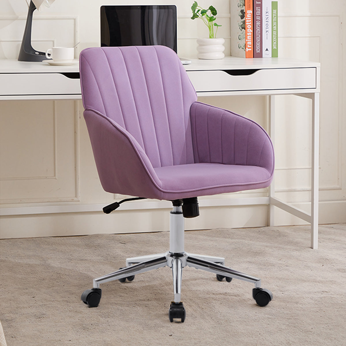 Velvet Swivel Office Chair, Lilac