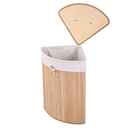 Corner Bamboo Laundry Hamper, Natural – Space-Saving Clothes Basket