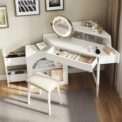 Corner Makeup Vanity Desk with LED Mirror – view 4