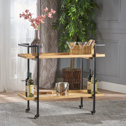 Rolling Bar Cart, Natural Wood – view 5