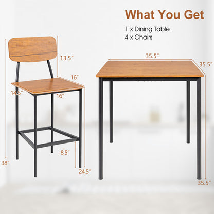 5-Piece Counter-Height Dining Set – Wood & Metal, Kitchen Table & Stools – view 2