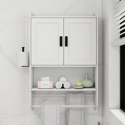 Bathroom Wall Cabinet with Adjustable Shelf, Towel Bar and Paper Holder, White