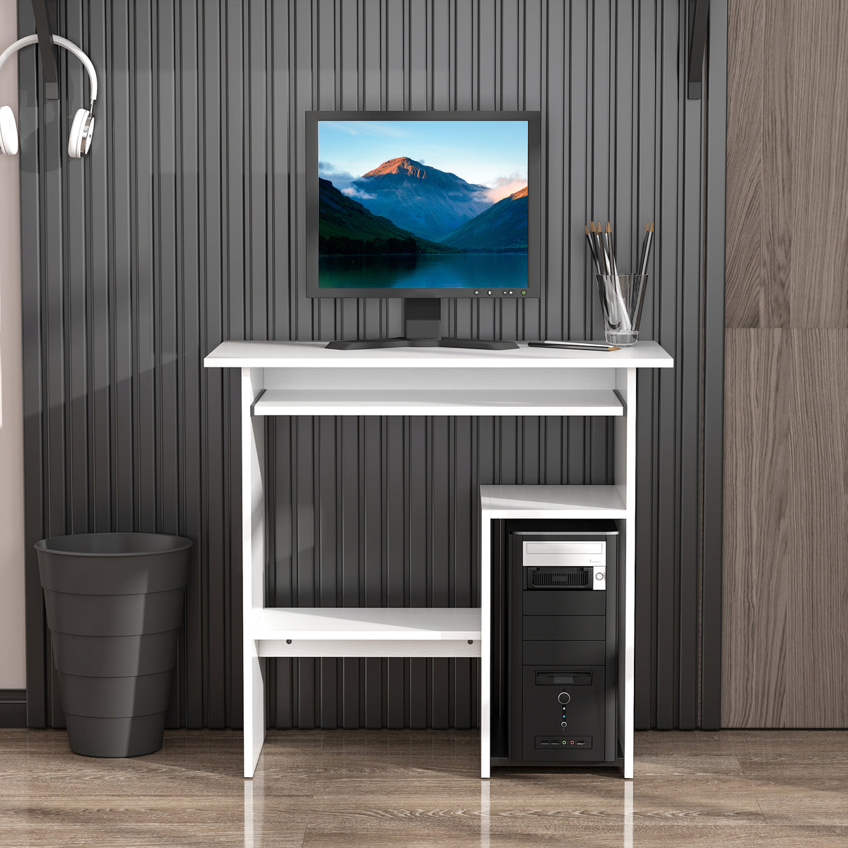 Compact computer desk with keyboard tray