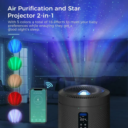 Smart WiFi Air Purifier with UV Sterilization and Washable Filter, Black