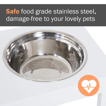 23" Wooden Elevated Pet Feeding Station, White