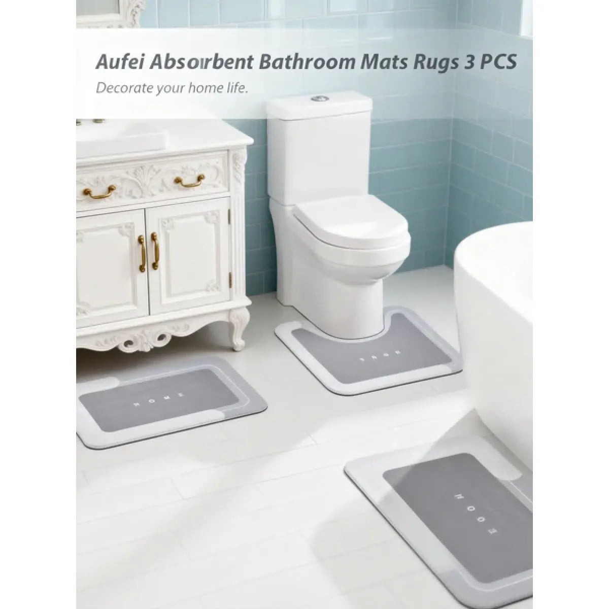 3-Piece Absorbent Bath Mat Set – Quick-Dry Non-Slip Bathroom Rugs