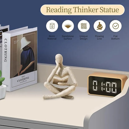 Beige Abstract Thinker Statue, Modern Reading Sculpture Figurine for Shelf and Desk