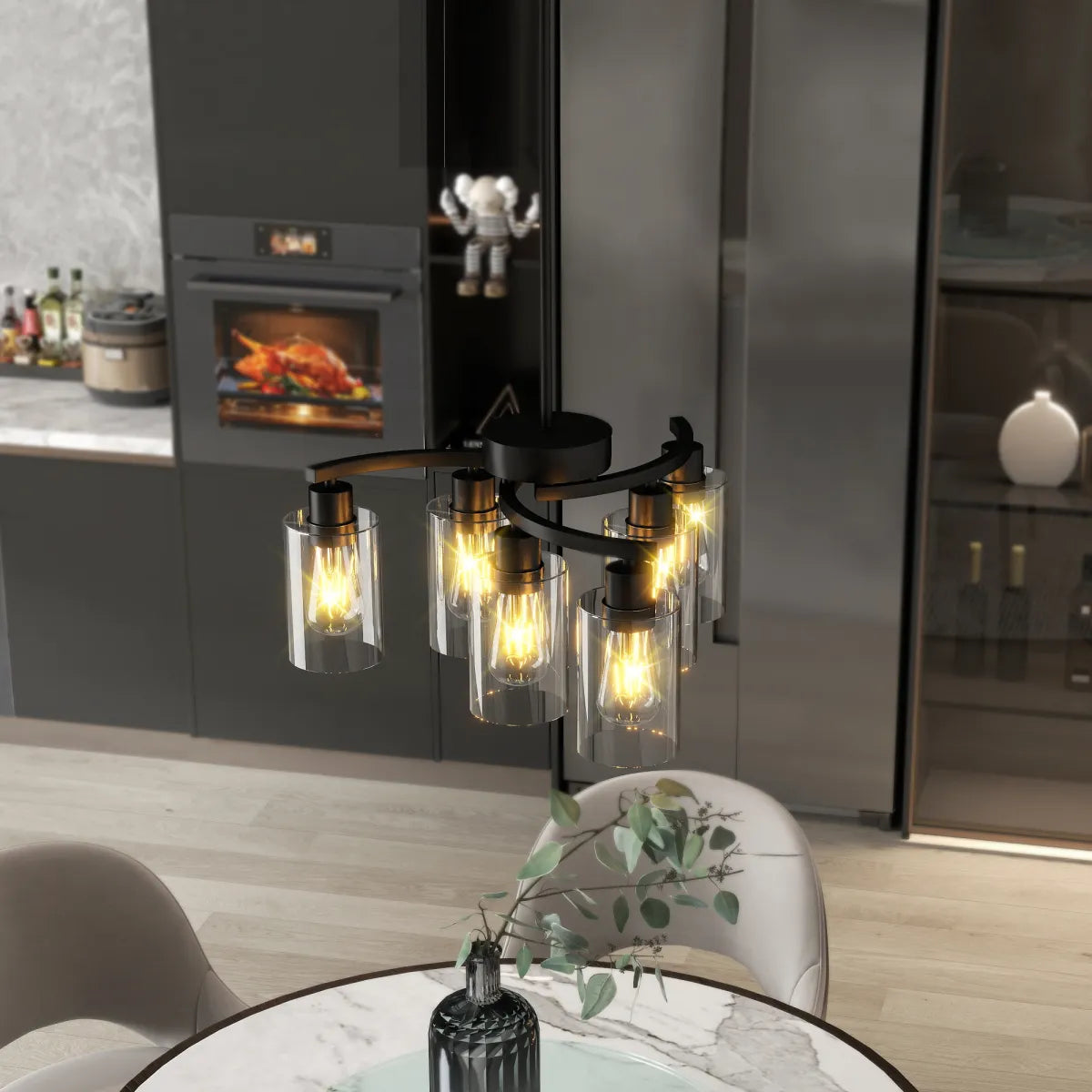 6-Light Modern Farmhouse Black Chandelier – Dining Room and Entryway Lighting