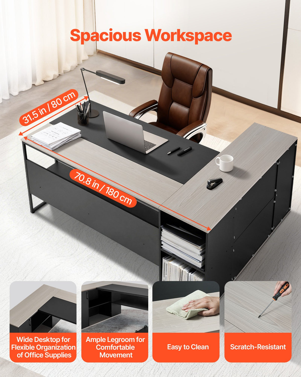 L-shaped executive desk with CPU stand