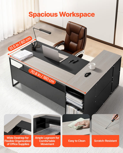 L-shaped executive desk with CPU stand