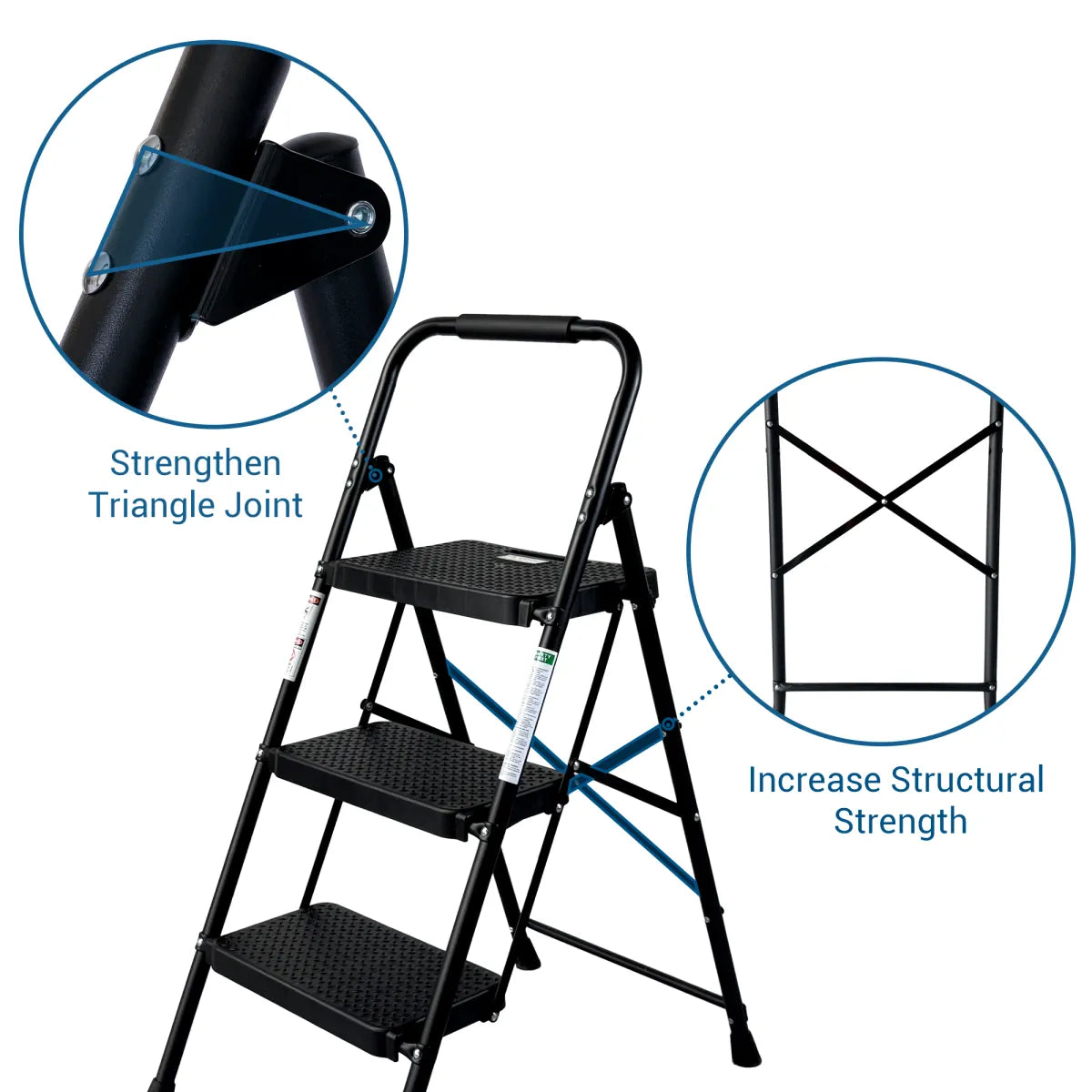 3-Step Folding Step Stool – Anti-Slip Steel Ladder
