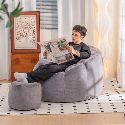 Giant Faux Fur Bean Bag Chair, Shell-Shaped Oversized Floor Sofa, Gray