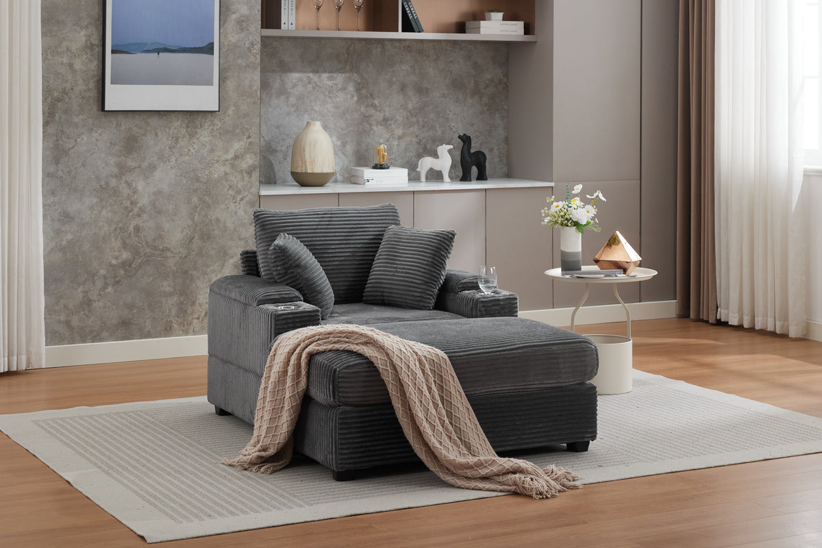 Corduroy Chaise Lounge Sofa, Grey