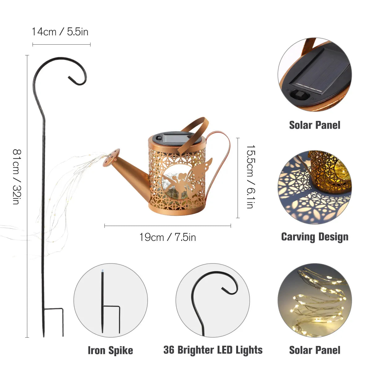 Solar Watering Can Light – Waterproof Metal Garden Lawn Decor