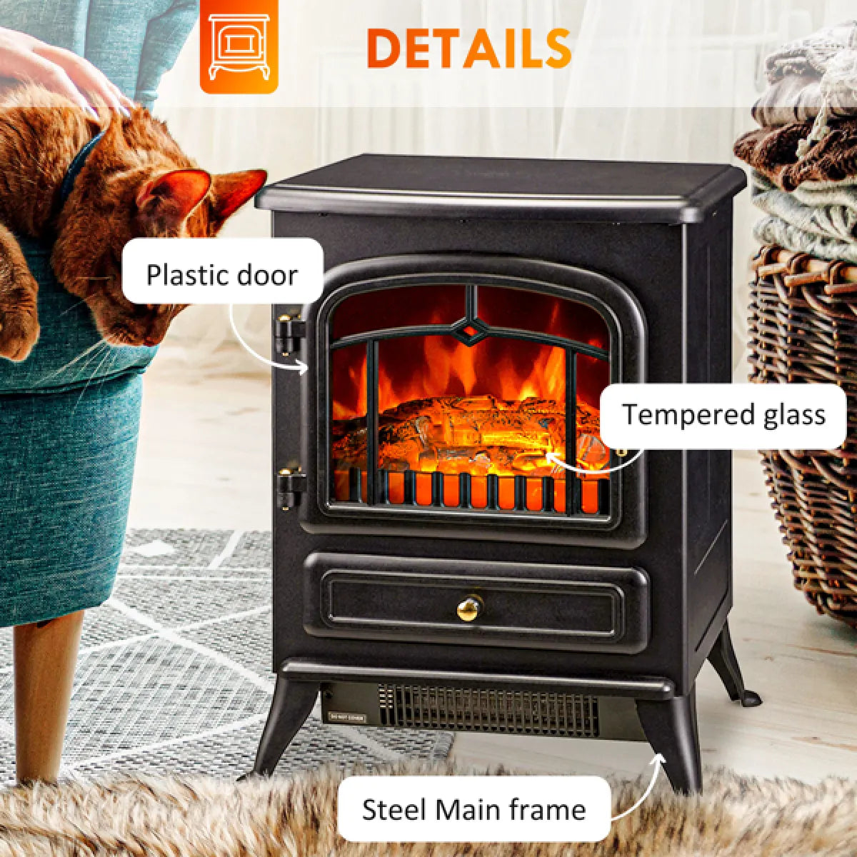 Electric Fireplace Heater with LED Flame Effect