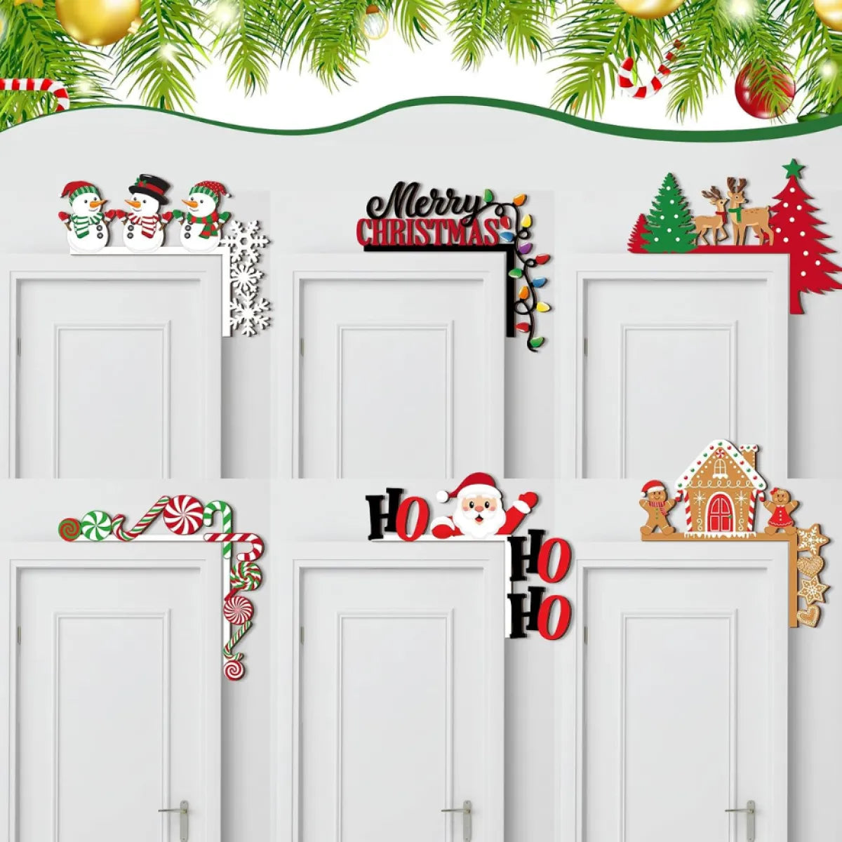6 Pcs Christmas Door Corner Frame Decoration Set