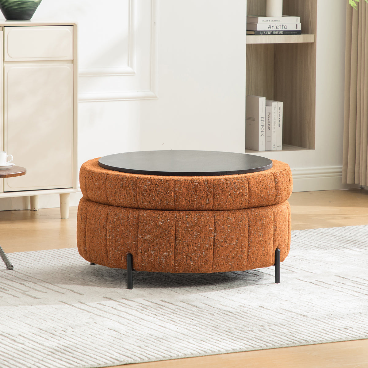 Round Storage Ottoman with Reversible Lid, Orange – alternate view 1
