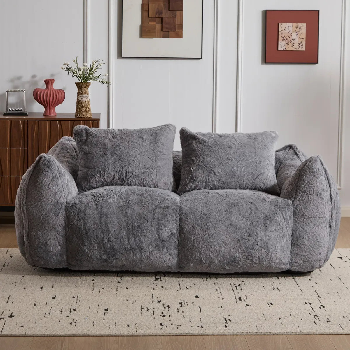 Giant Fluffy Bean Bag Couch – Oversized Loveseat Lounger for Adults