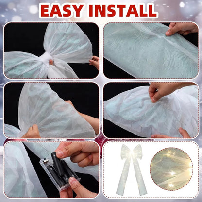 Giant White Mesh LED Christmas Tree Topper Bow
