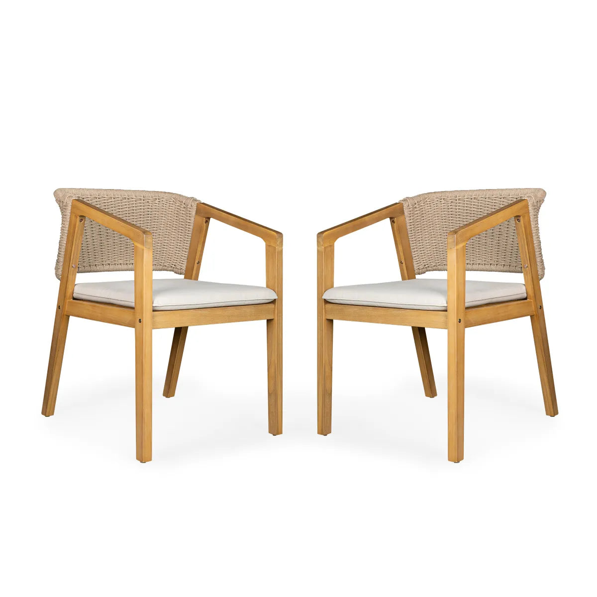 Rattan Wicker Patio Dining Chairs with Cushions, Set of 2, Light Teak