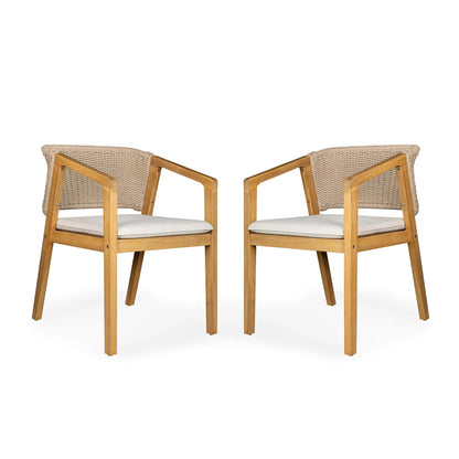 Rattan Wicker Patio Dining Chairs with Cushions, Set of 2, Light Teak