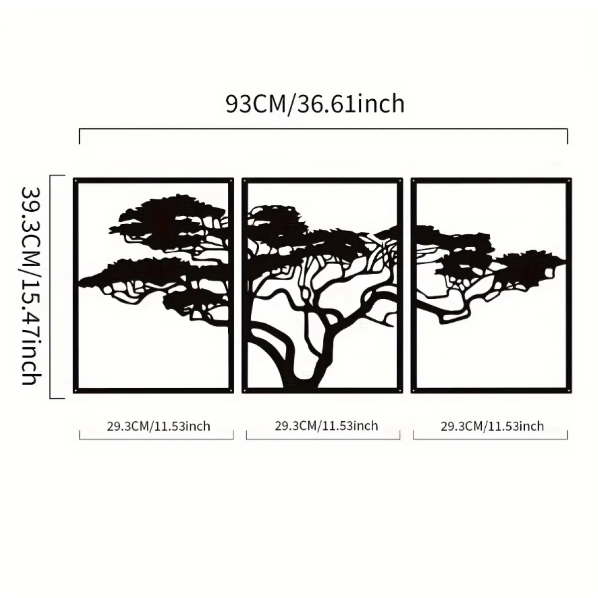 Set of 3 Black Metal Tree of Life Wall Art, Boho Spiritual Decor