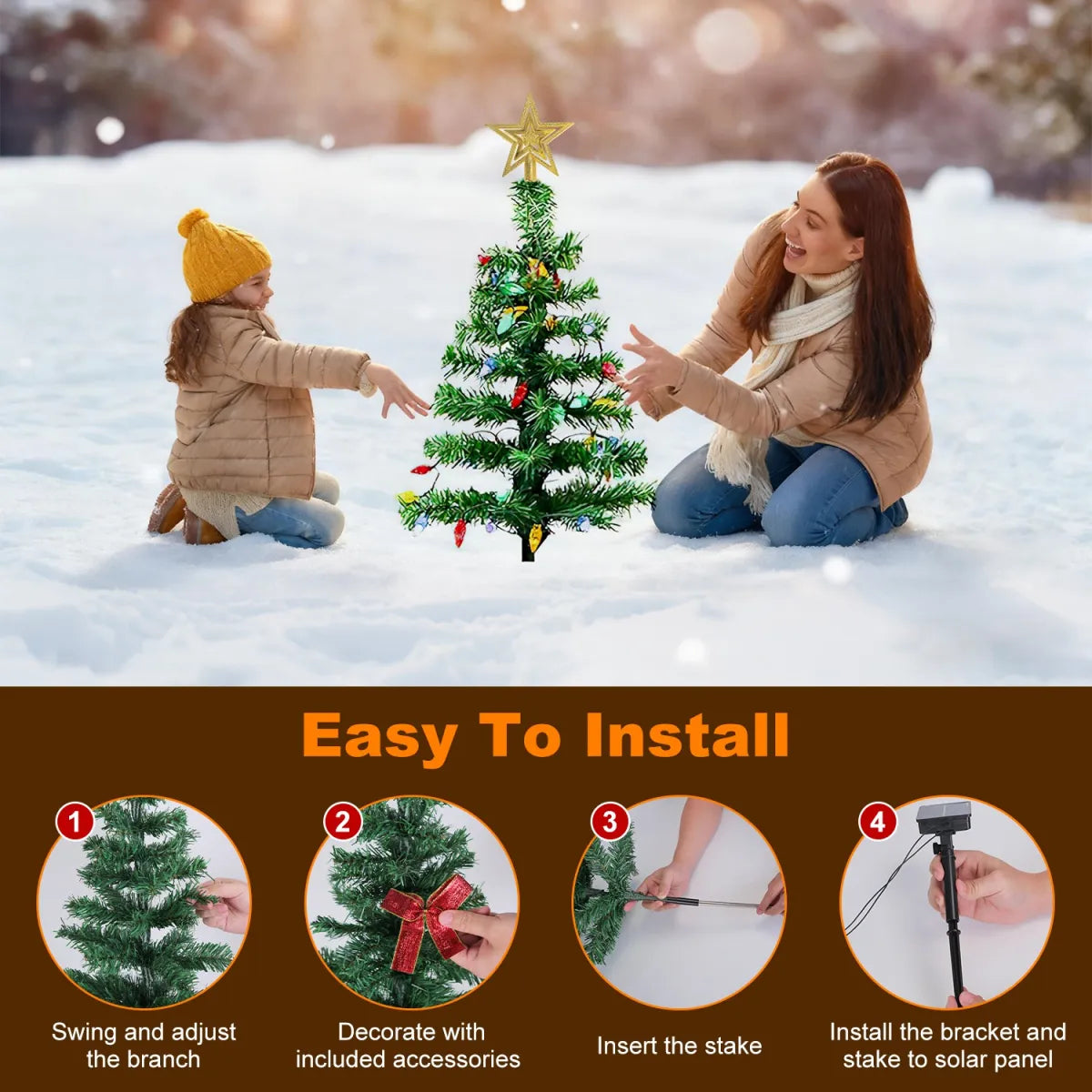 2 Pack Solar Christmas Trees, Outdoor Pathway Lights